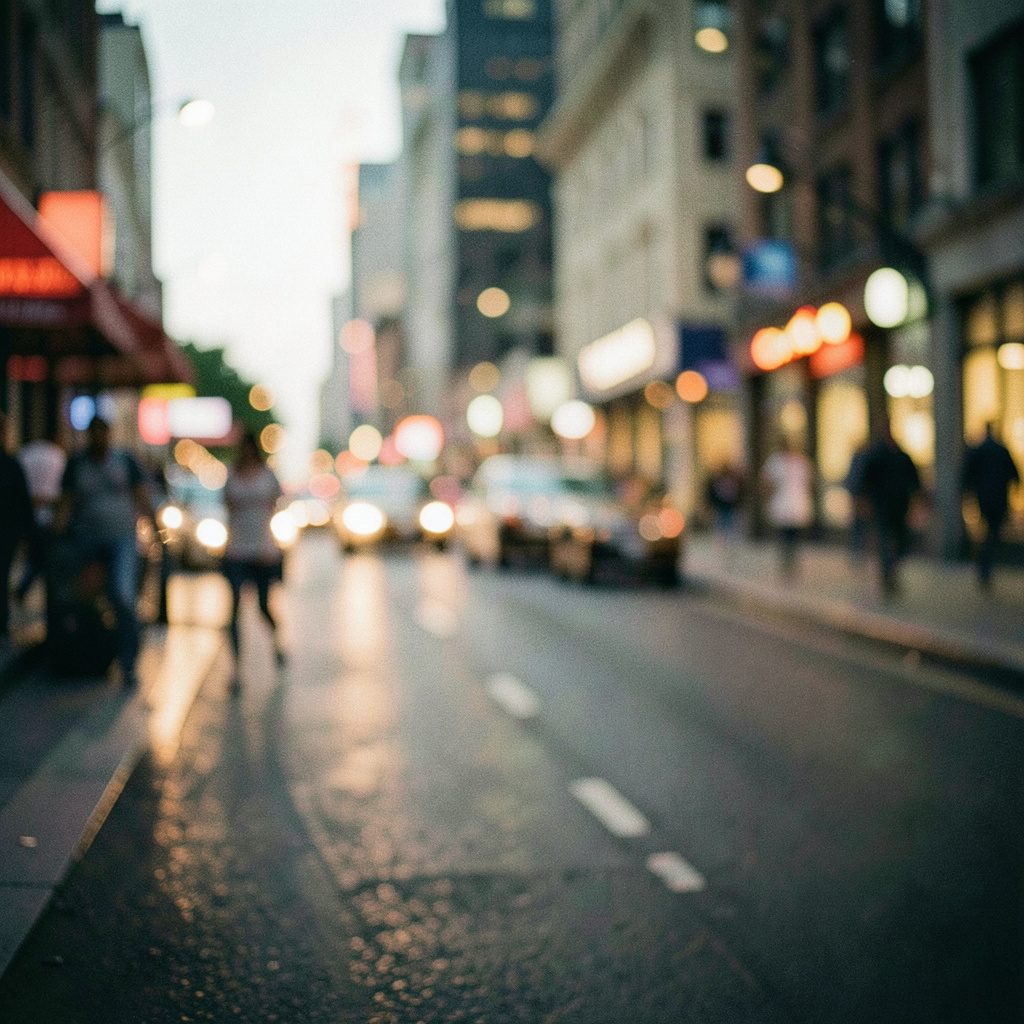 A wide cinematic frame with shallow depth of field showing abstract data visualization shapes in muted greys and soft blues, conveying a sense of analysis and insight.